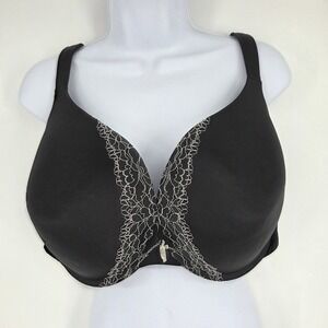 Cacique Boost Plunge Bra 42G Black Silver Lace Underwire Padded Plus Size